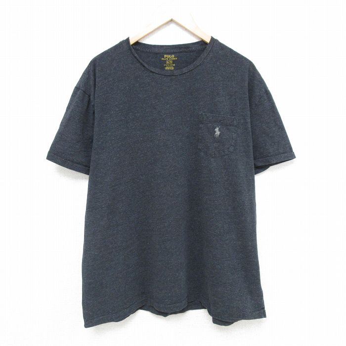 XL★古着 ラルフローレン Ralph Lauren 半袖 ブランド Tシャツ メンズ ワンポイントロゴ 大きいサイズ クルーネック 黒 ブラック 霜降り 25jun05 中古