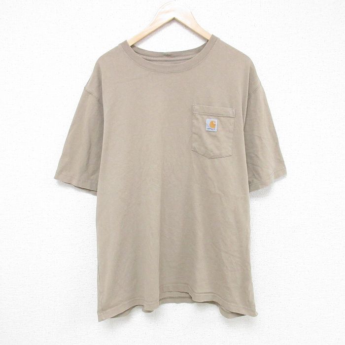 【20%OFF】XL★古着 カーハート Carhartt 半袖 ブランド Tシャツ メンズ 胸ポケット付き 大きいサイズ クルーネック ベージュ カーキ 25jun05 中古