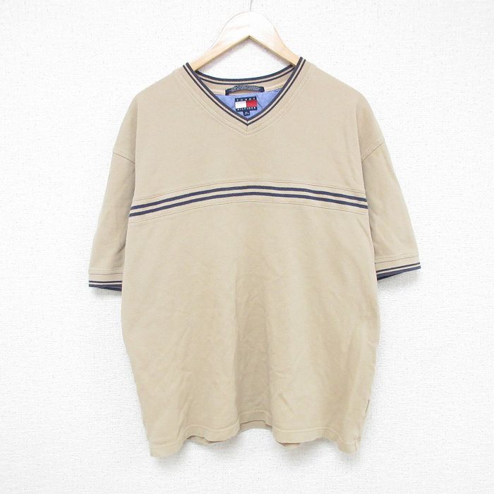 トミーヒルフィガー 90s 半袖Tシャツ Vネック ベージュ XL | 古着