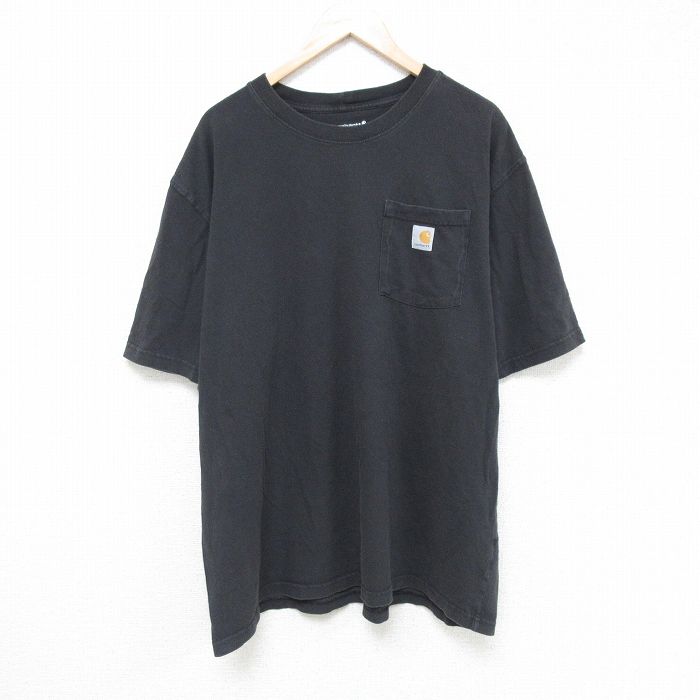 XL★古着 カーハート Carhartt 半袖 ブランド Tシャツ メンズ ワンポイントロゴ 大きいサイズ クルーネック 黒 ブラック 25jun05 中古