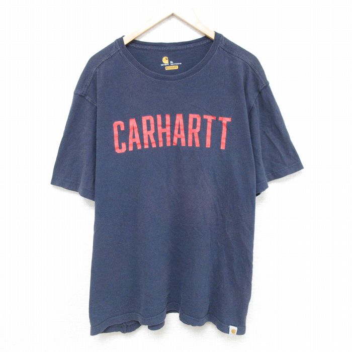 【20%OFF】XL★古着 カーハート Carhartt 半袖 ブランド Tシャツ メンズ ビッグロゴ 大きいサイズ コットン クルーネック 紺 ネイビー 25jun05 中古