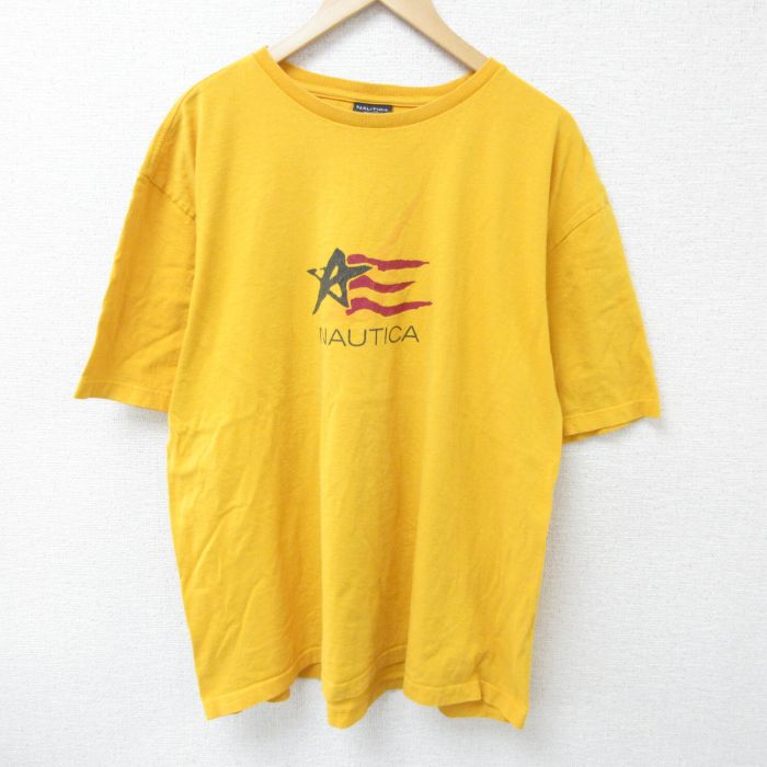 XL★古着 ノーティカ NAUTICA 半袖 ブランド Tシャツ メンズ 大きいサイズ コットン クルーネック カナダ製 濃黄 イエロー 25may15 中古