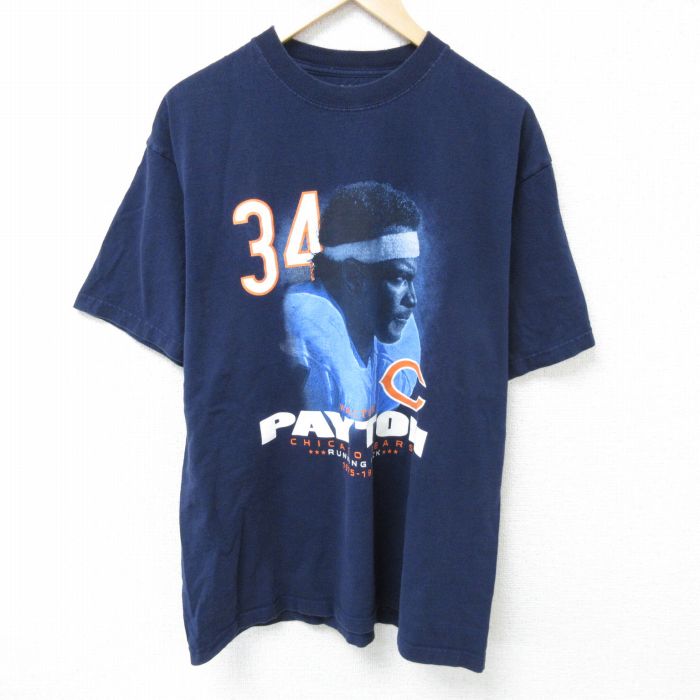 【50%OFF】XL★古着 リーボック REEBOK 半袖 ブランド Tシャツ メンズ NFL シカゴベアーズ ウォルターペイトン 34 クルーネック 紺 ネイビー アメフト スーパーボウル 25may15 中古