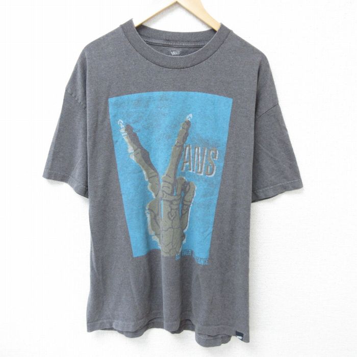XL★古着 バンズ VANS 半袖 ブランド Tシャツ メンズ クルーネック 濃グレー 霜降り 25may15 中古