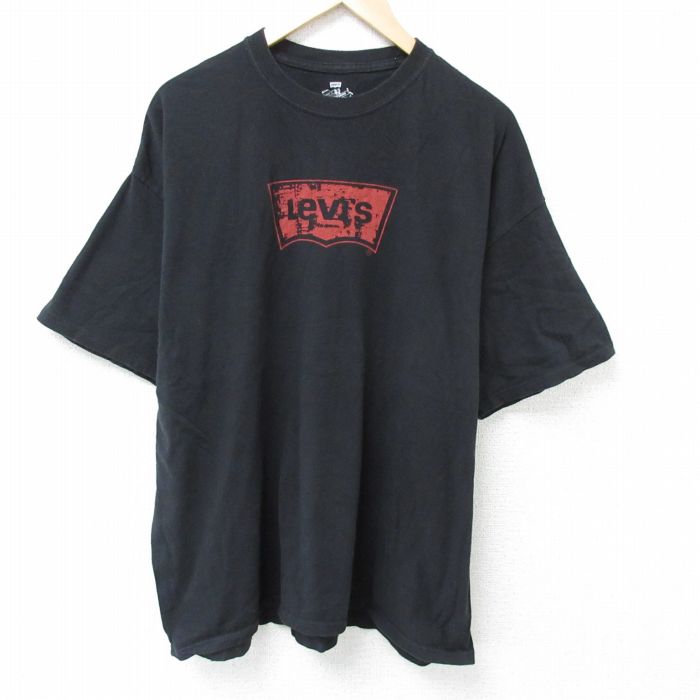 XL★古着 リーバイス Levis 半袖 ブランド Tシャツ メンズ ビッグロゴ 大きいサイズ コットン クルーネック 黒 ブラック 25may15 中古