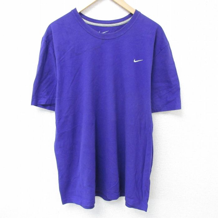 【50%OFF】XL★古着 ナイキ NIKE 半袖 ブランド Tシャツ メンズ ワンポイントロゴ 大きいサイズ コットン クルーネック 紫 パープル 25may15 中古