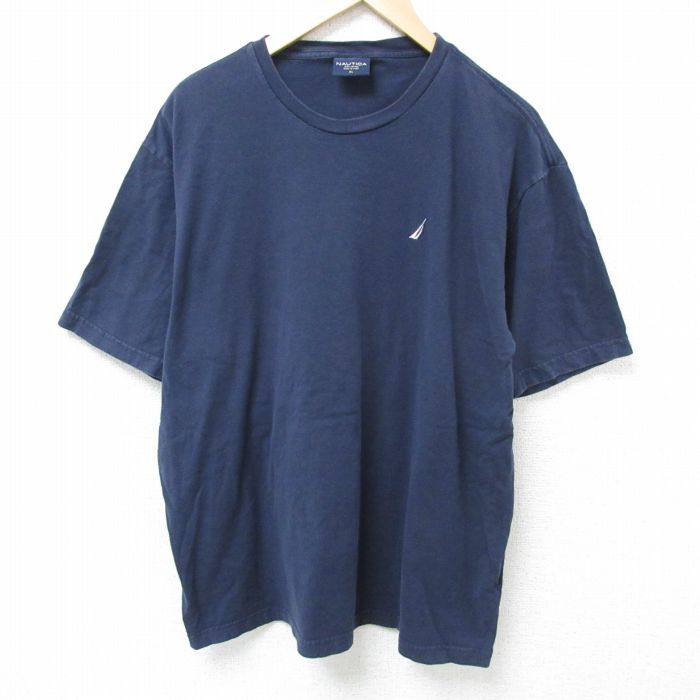 XL★古着 ノーティカ NAUTICA 半袖 ブランド Tシャツ メンズ ワンポイントロゴ 大きいサイズ コットン クルーネック 紺 ネイビー 25may15 中古