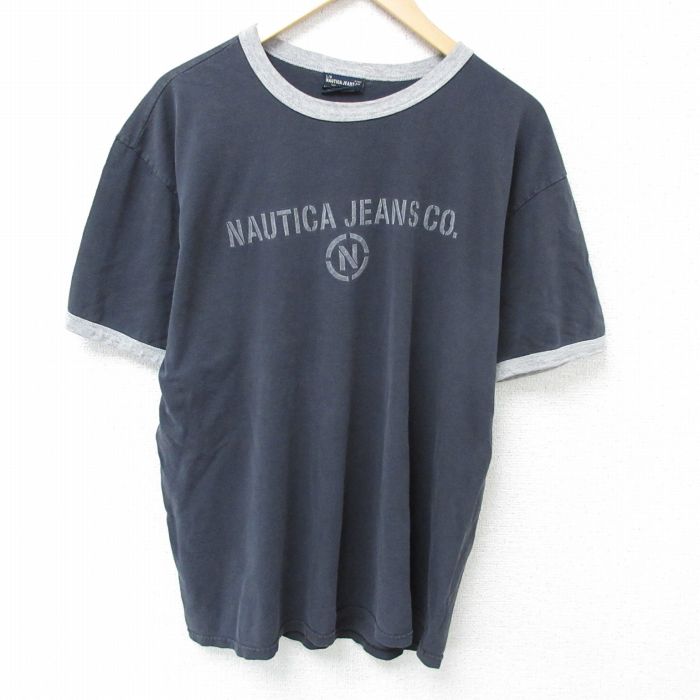 XL★古着 ノーティカ NAUTICA 半袖 ブランド Tシャツ メンズ コットン クルーネック 黒 ブラック 25may15 中古
