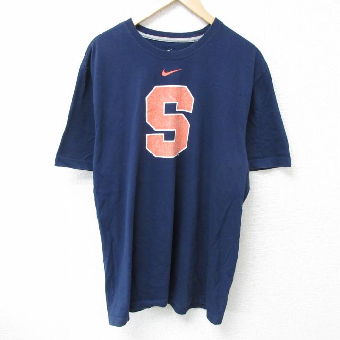 XL★古着 ナイキ NIKE 半袖 ブランド Tシャツ メンズ S 大きいサイズ コットン クルーネック 紺 ネイビー 25may15 中古