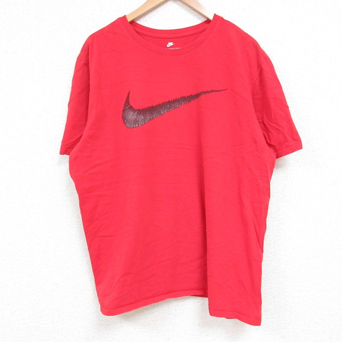 XL★古着 ナイキ NIKE 半袖 ブランド Tシャツ メンズ ビッグロゴ クルーネック 赤 レッド 25jun04 中古
