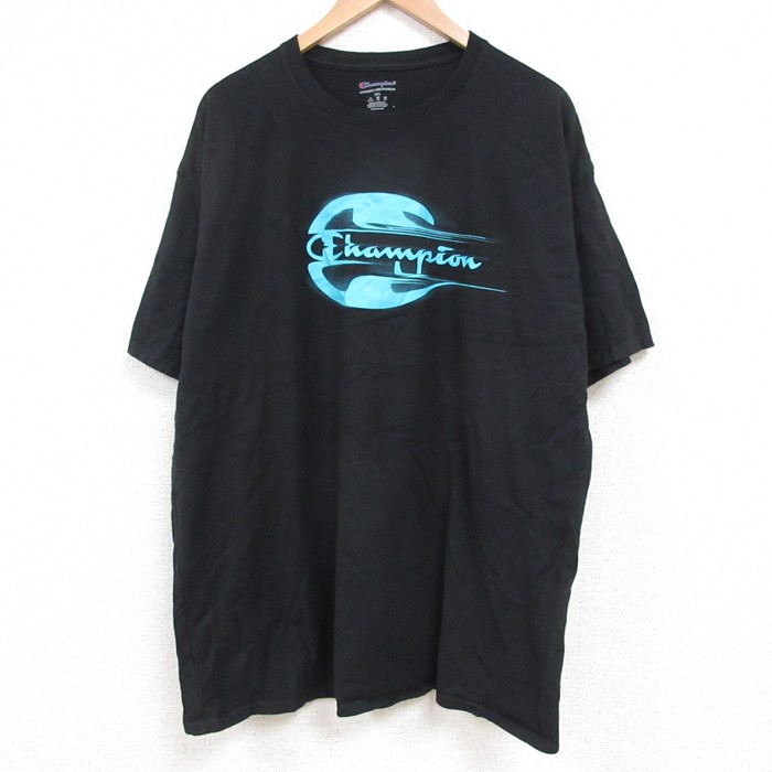 XL★古着 チャンピオン champion 半袖 ブランド Tシャツ メンズ ビッグロゴ 大きいサイズ クルーネック 黒 ブラック 25jun04 中古