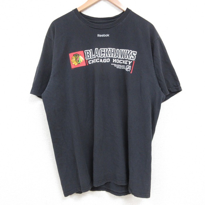 XL★古着 リーボック REEBOK 半袖 ブランド Tシャツ メンズ NHL シカゴブラックホークス コットン クルーネック 黒 ブラック アイスホッケー 25jun04 中古