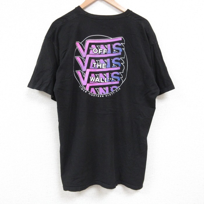 XL★古着 バンズ VANS 半袖 ブランド Tシャツ メンズ ビッグロゴ クルーネック 黒 ブラック 25jun04 中古