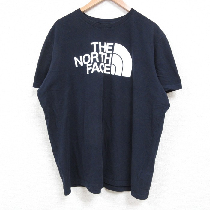 XL★古着 ノースフェイス THE NORTH FACE 半袖 ブランド Tシャツ メンズ ビッグロゴ 大きいサイズ コットン クルーネック 紺 ネイビー 25jun04 中古