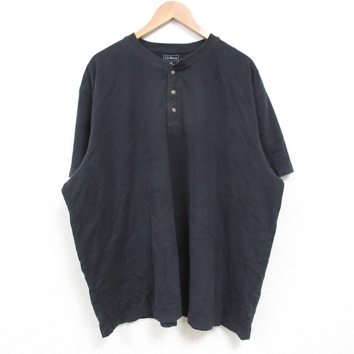 XL★古着 エルエルビーン LLBEAN 半袖 ブランド Tシャツ メンズ 無地 大きいサイズ コットン ヘンリーネック 黒 ブラック 25jun04 中古