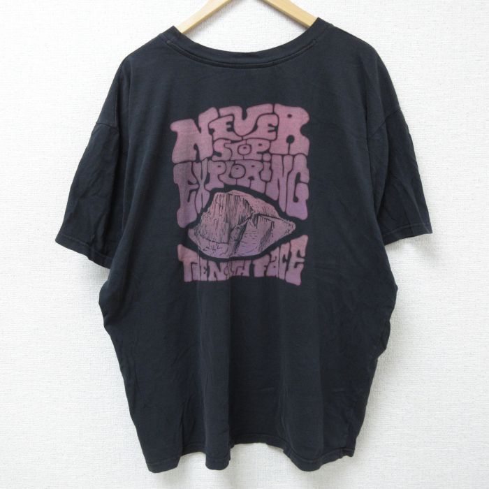 XL★古着 ノースフェイス THE NORTH FACE 半袖 ブランド Tシャツ メンズ ビッグロゴ 山 大きいサイズ コットン クルーネック 黒 ブラック 25may22 中古