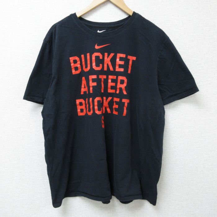 XL★古着 ナイキ NIKE 半袖 ブランド Tシャツ メンズ BUCKET AFTER 大きいサイズ クルーネック 黒 ブラック 25may22 中古