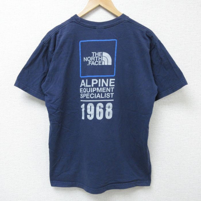 L★古着 ノースフェイス THE NORTH FACE 半袖 ブランド Tシャツ メンズ ビッグロゴ アルパイン コットン クルーネック 紺 ネイビー 25may22 中古
