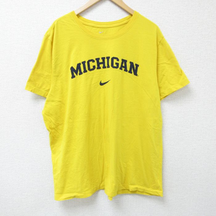 XL★古着 ナイキ NIKE 半袖 ブランド Tシャツ メンズ ミシガン 大きいサイズ クルーネック 黄 イエロー 25may22 中古