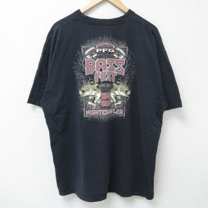 XL★古着 コロンビア COLUMBIA 半袖 ブランド Tシャツ メンズ ブラックバス PFG 大きいサイズ コットン クルーネック 黒 ブラック 25may22 中古