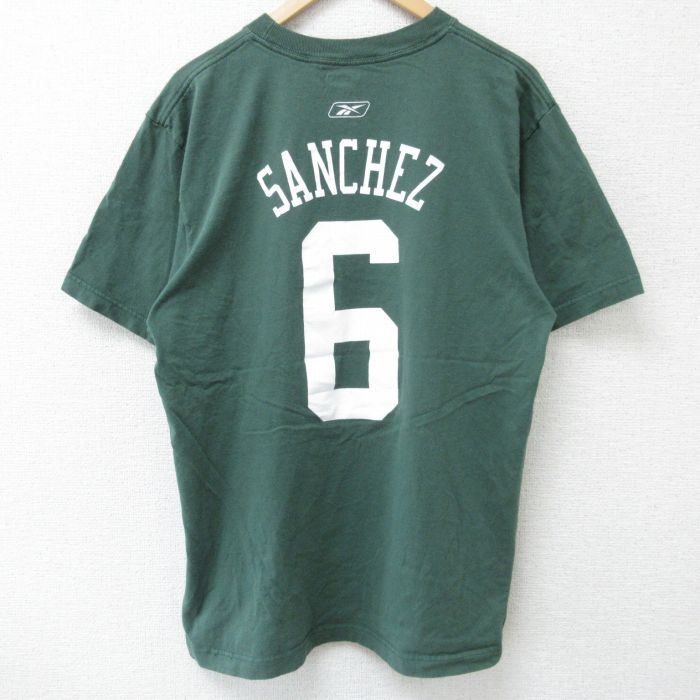 XL★古着 リーボック REEBOK 半袖 ブランド Tシャツ メンズ NFL ニューヨークジェッツ マークサンチェス 6 コットン クルーネック 緑 グリーン アメフト スーパーボウル 25may22 中古