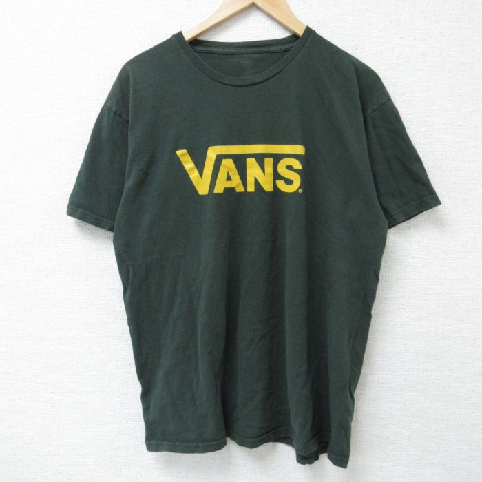 L★古着 バンズ VANS 半袖 ブランド Tシャツ メンズ ビッグロゴ クルーネック 濃緑 グリーン 25may22 中古