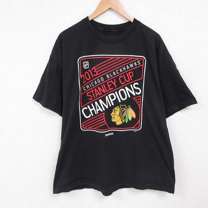 XL★古着 リーボック REEBOK 半袖 ブランド Tシャツ メンズ NHL シカゴブラックホークス 大きいサイズ クルーネック 黒 ブラック アイスホッケー 25jun06 中古
