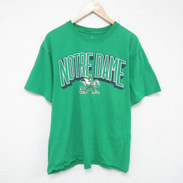 XL★古着 アディダス adidas 半袖 ブランド Tシャツ メンズ ノートルダム 大きいサイズ コットン クルーネック 緑 グリーン 25jun06 中古