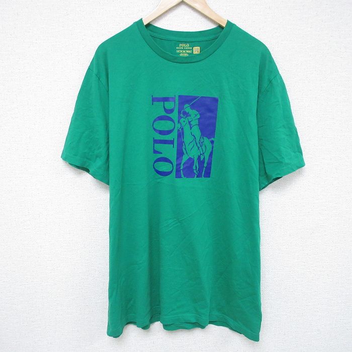 XL★古着 ラルフローレン Ralph Lauren 半袖 ブランド Tシャツ メンズ ビッグポニー 大きいサイズ コットン クルーネック 緑 グリーン 25jun06 中古
