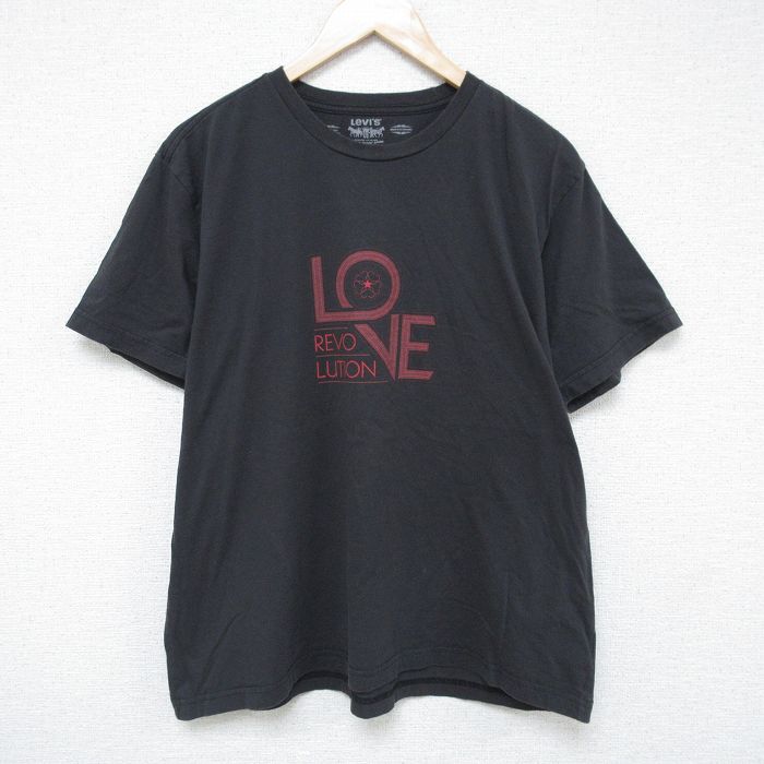 XL★古着 リーバイス Levis 半袖 ブランド Tシャツ メンズ コットン クルーネック 黒 ブラック 25jun06 中古