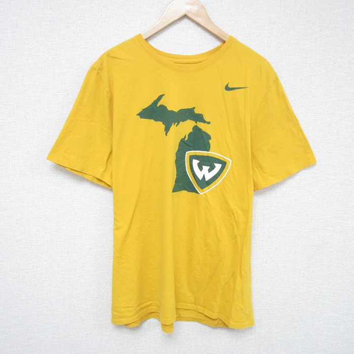 L★古着 ナイキ NIKE 半袖 ブランド Tシャツ メンズ W コットン クルーネック 黄 イエロー 25jun06 中古