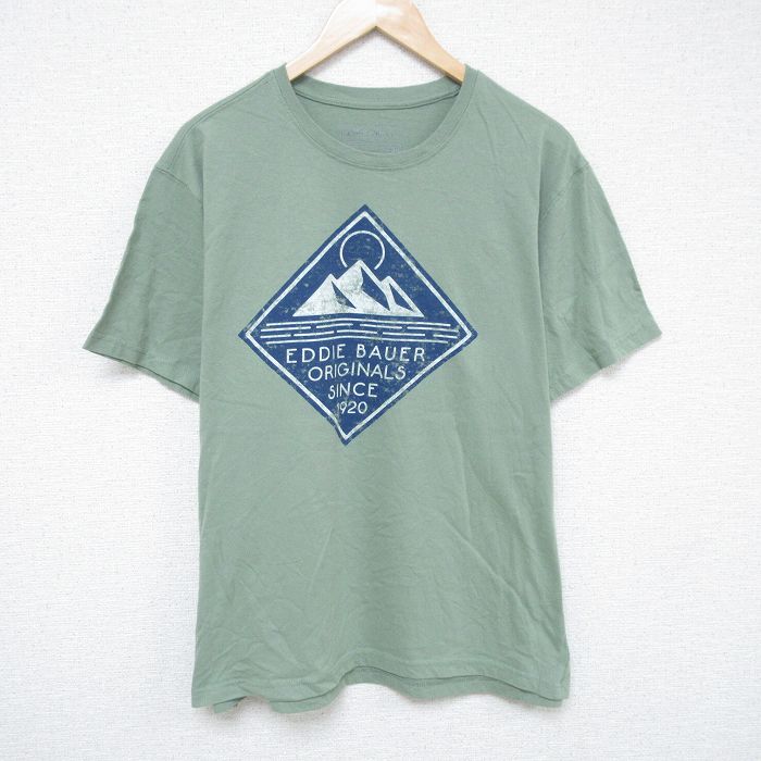 XL★古着 エディーバウアー 半袖 ブランド Tシャツ メンズ 大きいサイズ クルーネック 薄緑 グリーン 25jun06 中古