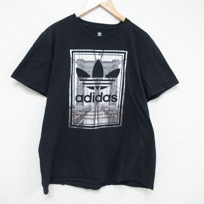XL★古着 アディダス adidas 半袖 ブランド Tシャツ メンズ ビッグロゴ リーフトレフォイル コットン クルーネック 黒 ブラック 25jun06 中古