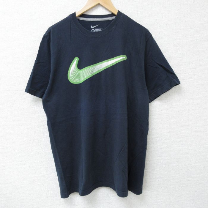 XL★古着 ナイキ NIKE 半袖 ブランド Tシャツ メンズ ビッグロゴ コットン クルーネック 紺 ネイビー 25may26 中古
