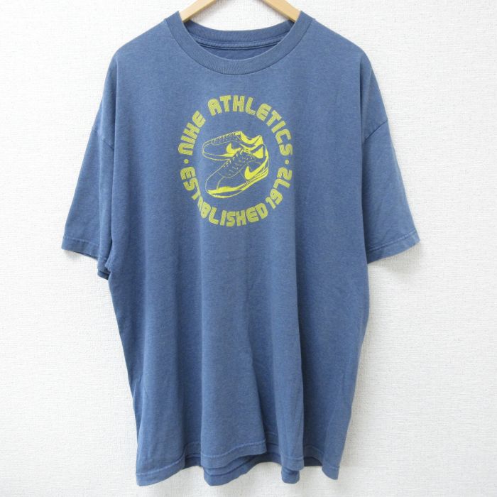 XL★古着 ナイキ NIKE 半袖 ブランド Tシャツ メンズ スニーカー 大きいサイズ コットン クルーネック 薄紺 ネイビー 霜降り 25may26 中古