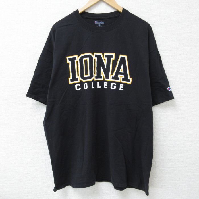XL★古着 チャンピオン champion 半袖 ブランド Tシャツ メンズ アイオワ カレッジ 大きいサイズ クルーネック 黒 ブラック 25may26 中古