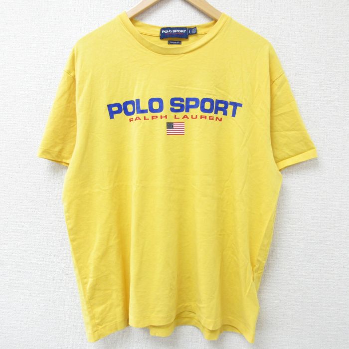 XL★古着 ラルフローレン Ralph Lauren ポロスポーツ 半袖 ブランド Tシャツ メンズ ビッグロゴ コットン クルーネック 黄 イエロー 25may26 中古