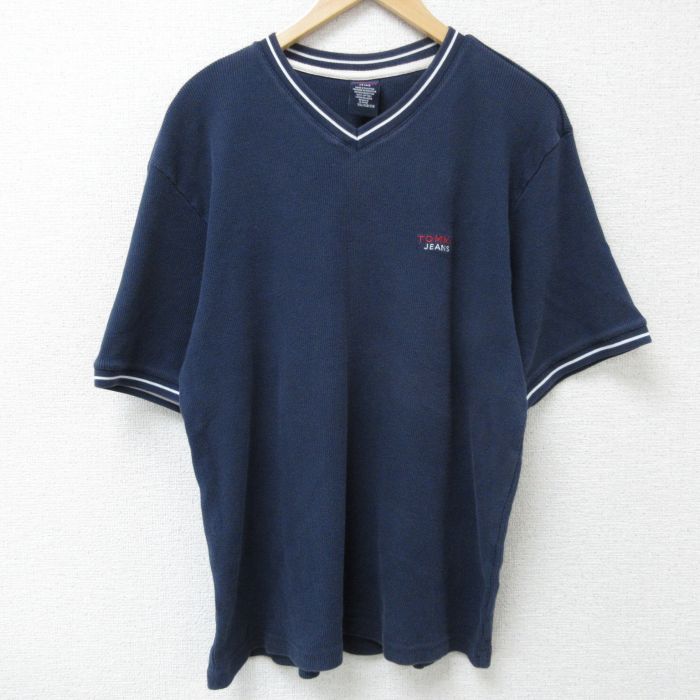 トミーヒルフィガー 半袖Tシャツ ワンポイントロゴ ネイビー XL | 古着