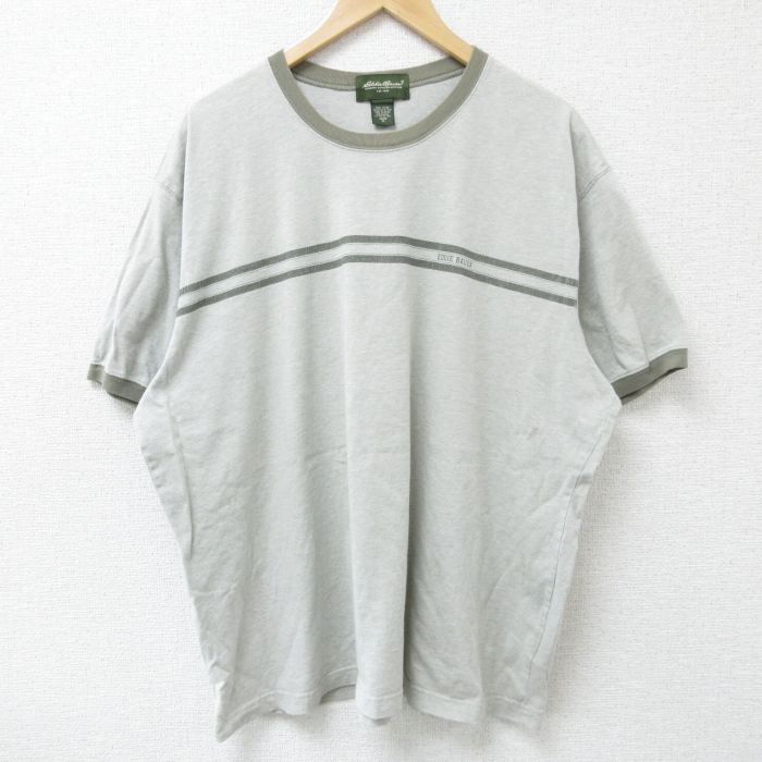 XL★古着 エディーバウアー 半袖 ブランド Tシャツ メンズ ワンポイントロゴ 大きいサイズ コットン クルーネック ベージュ カーキ 霜降り 25may26 中古