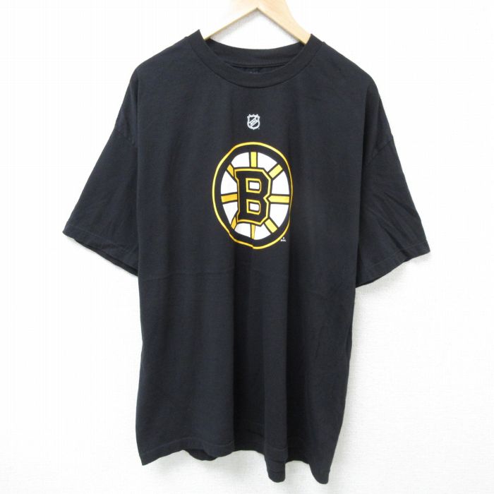 XL★古着 リーボック REEBOK 半袖 ブランド Tシャツ メンズ NHL ボストンブルーインズ ブラッドマーシャン 63 大きいサイズ コットン クルーネック 黒 ブラック アイスホッケー 25may26 中古