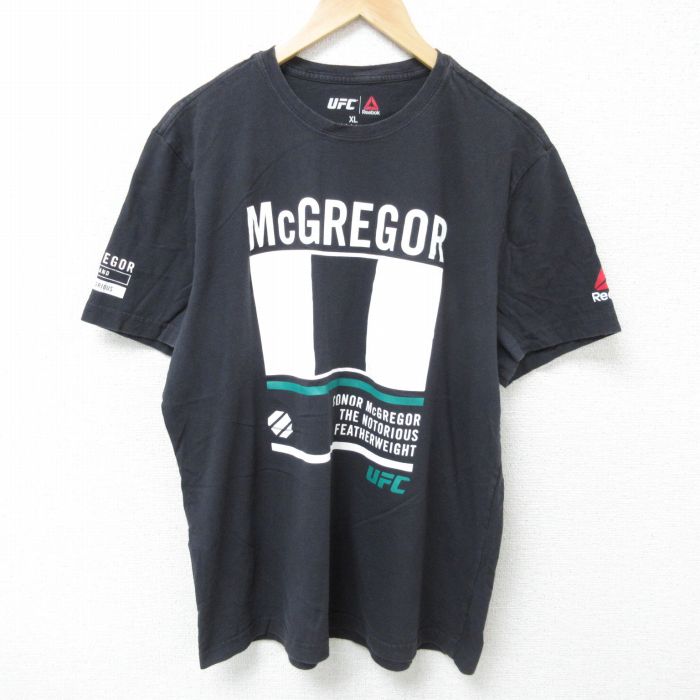 XL★古着 リーボック REEBOK 半袖 ブランド Tシャツ メンズ UFCコナーマクレガー コットン クルーネック 黒 ブラック 【spe】 25may26 中古