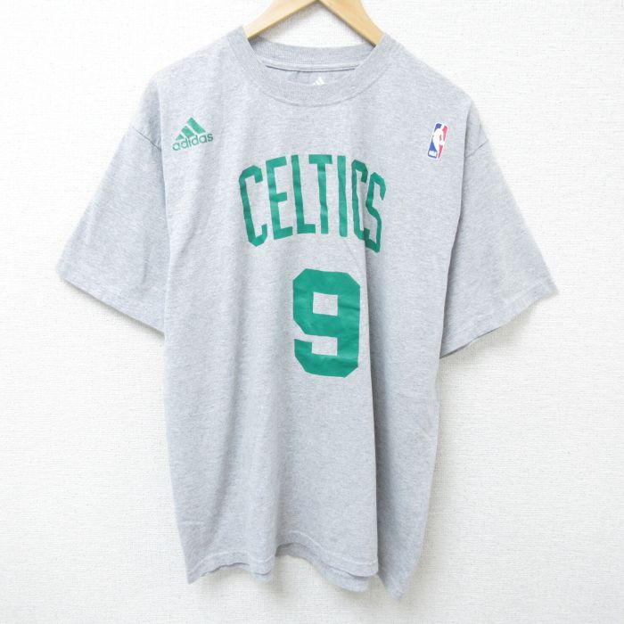 XL★古着 アディダス adidas 半袖 ブランド Tシャツ メンズ NBA ボストンセルティックス JONES 9 大きいサイズ クルーネック グレー 霜降り バスケットボール 25may26 中古