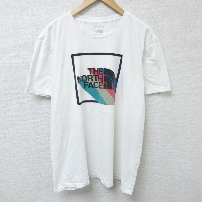 XL★古着 ノースフェイス THE NORTH FACE 半袖 ブランド Tシャツ メンズ ビッグロゴ 大きいサイズ コットン クルーネック 白 ホワイト 25may26 中古
