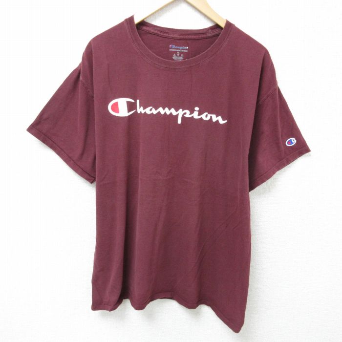 XL★古着 チャンピオン champion 半袖 ブランド Tシャツ メンズ ビッグロゴ クルーネック エンジ 25may26 中古