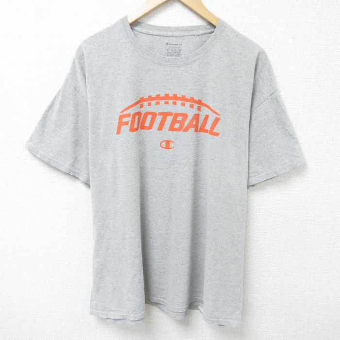 XL★古着 チャンピオン champion 半袖 ブランド Tシャツ メンズ フットボール 大きいサイズ クルーネック グレー 霜降り 25may26 中古