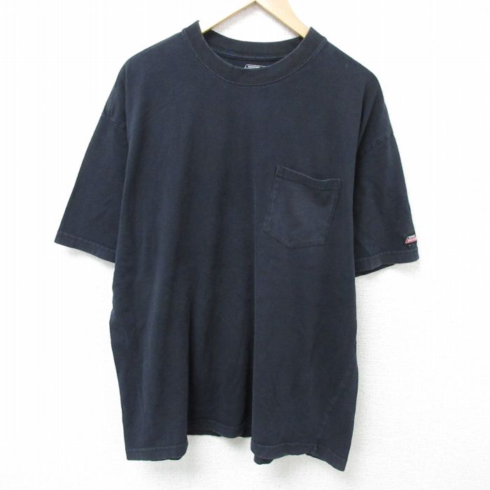 XL★古着 ディッキーズ Dickies 半袖 ブランド Tシャツ メンズ 無地 胸ポケット付き 大きいサイズ コットン クルーネック 黒 ブラック 25may26 中古