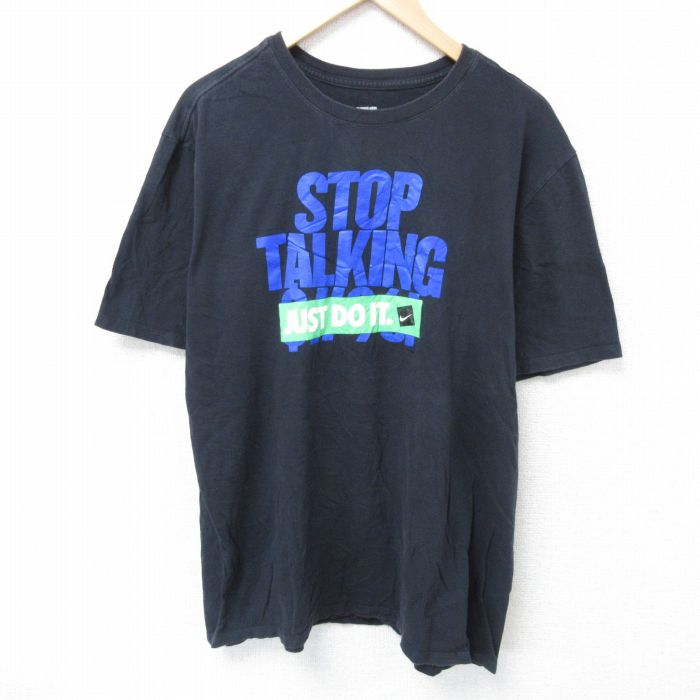 XL★古着 ナイキ NIKE 半袖 ブランド Tシャツ メンズ JUST DO IT 大きいサイズ コットン クルーネック 黒 ブラック 25jun09 中古