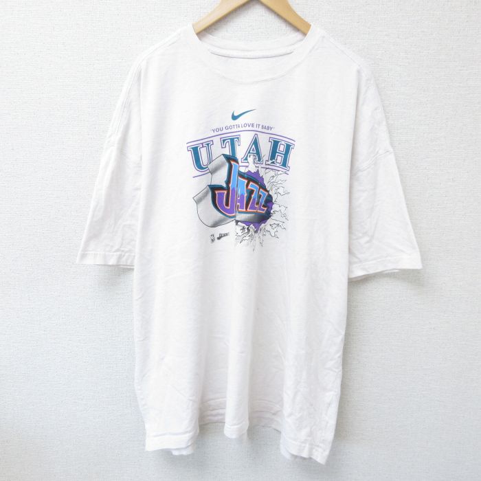 XL★古着 半袖 ブランド Tシャツ メンズ NBA ユタジャズ 大きいサイズ コットン クルーネック 白 ホワイト 霜降り バスケットボール 25jun09 中古