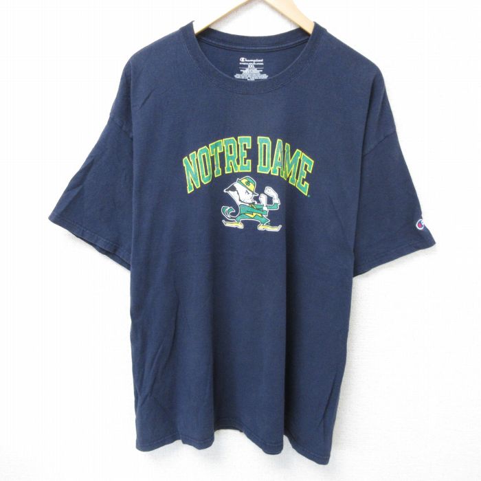 【50%OFF】XL★古着 チャンピオン champion 半袖 ブランド Tシャツ メンズ ノートルダム 大きいサイズ コットン クルーネック 紺 ネイビー 25jun09 中古
