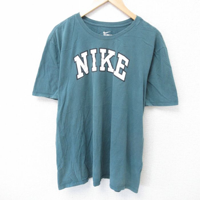 XL★古着 ナイキ NIKE 半袖 ブランド Tシャツ メンズ ビッグロゴ 大きいサイズ クルーネック 青緑 25jun09 中古